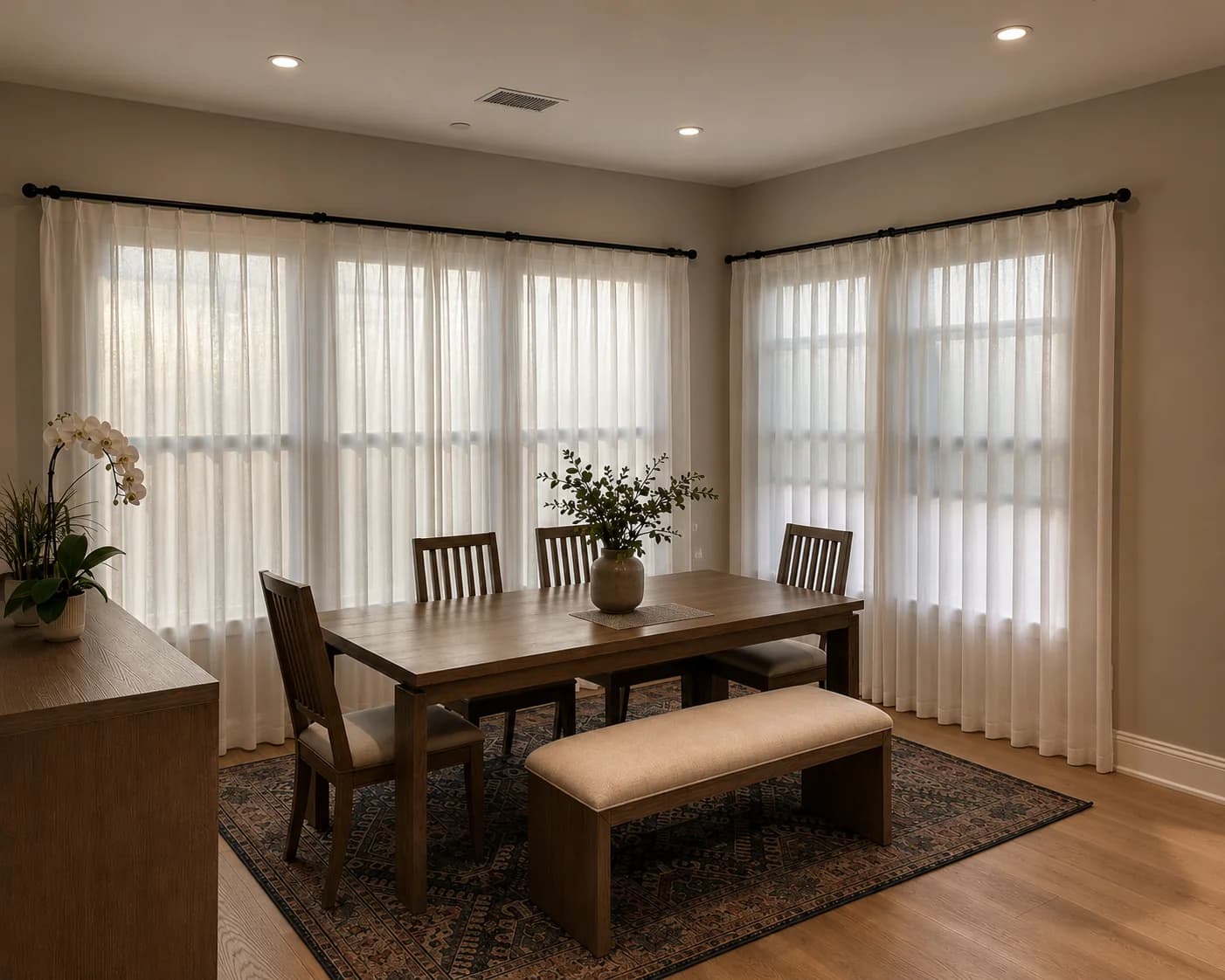 Sheer curtains filtering daylight at a residential window